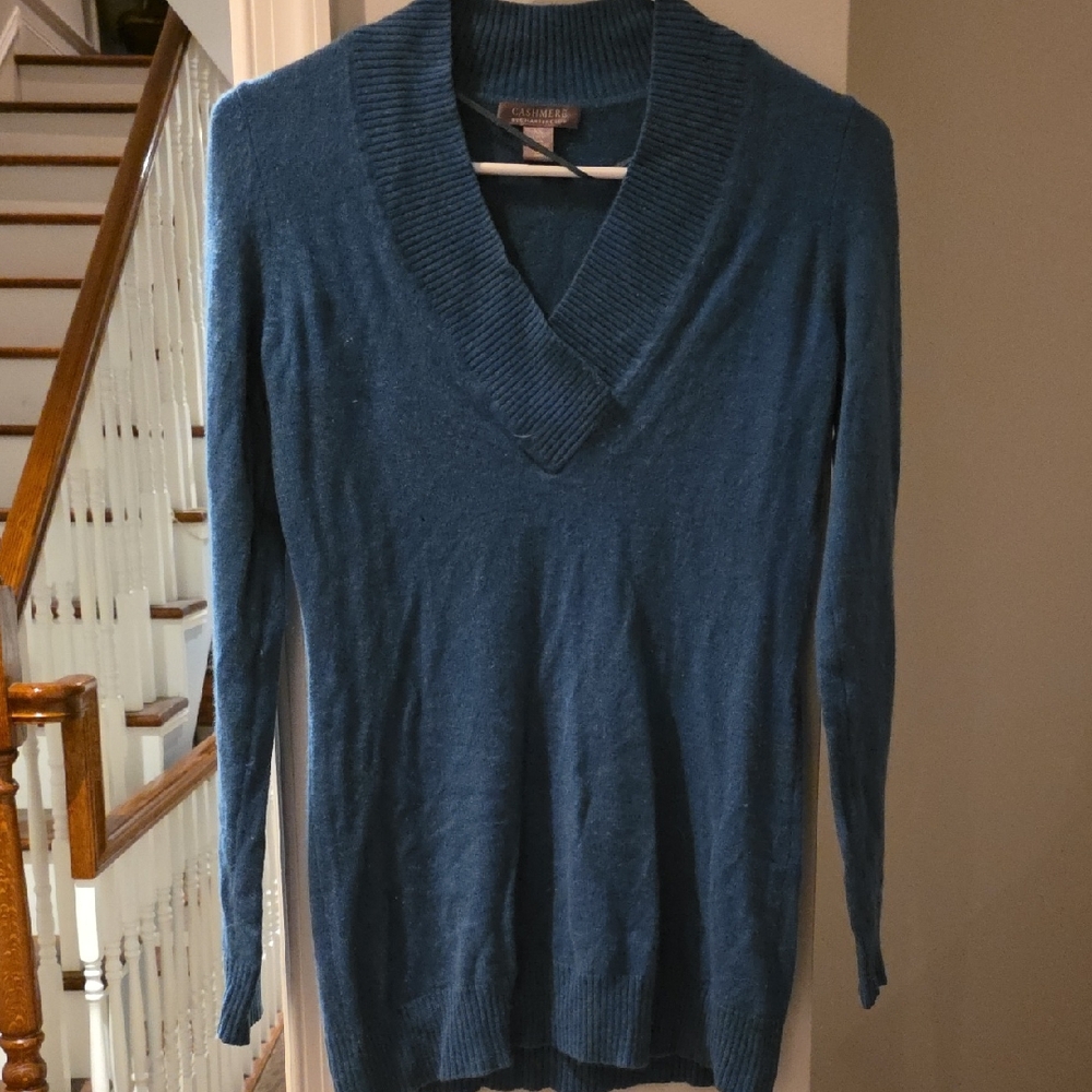 100% CASHMERE Teal V-Neck Women's Tunic